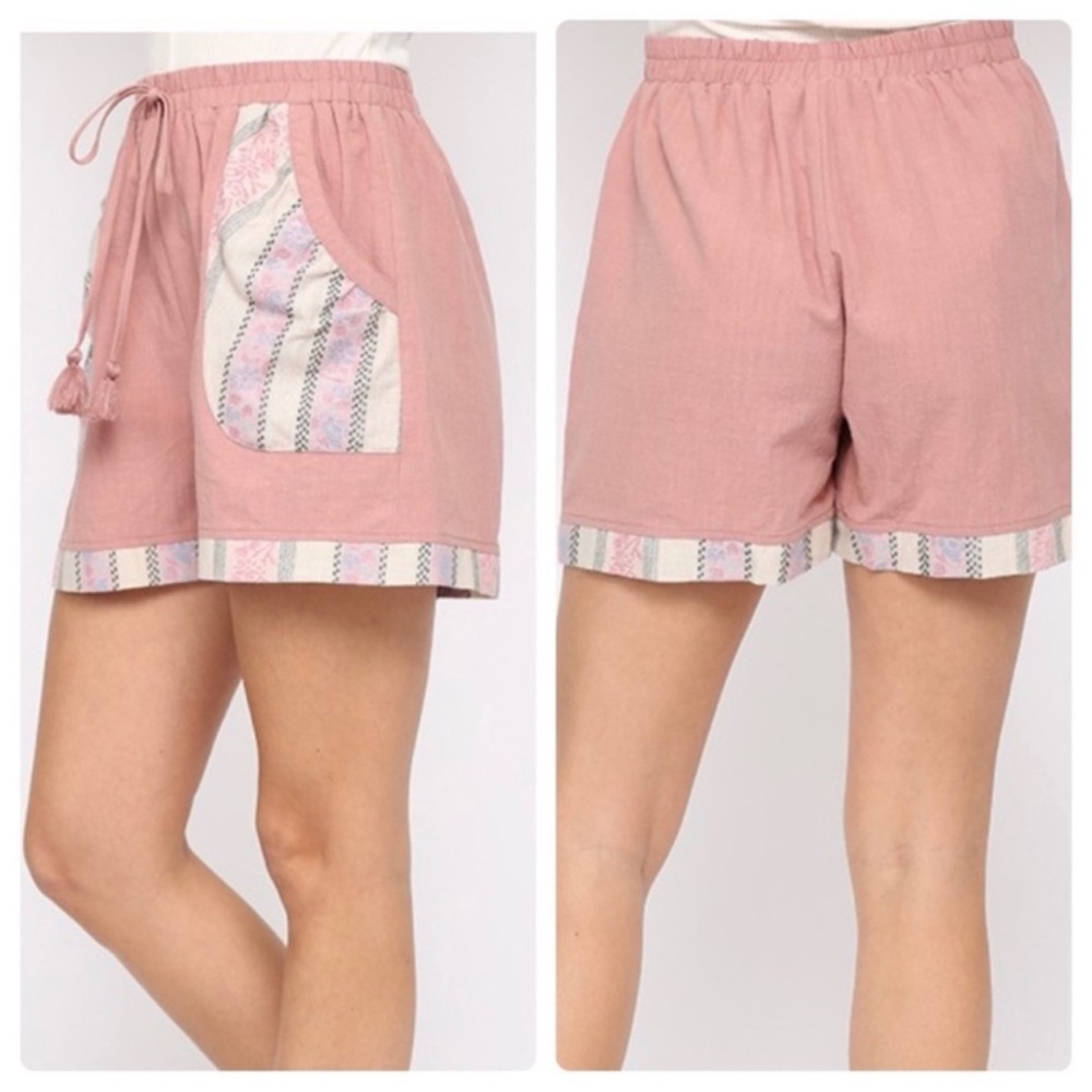 New Pink Cargo Shorts with Elastic Waistband and Ruffle Hem - Picture 2 of 4